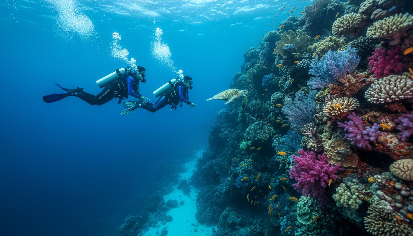 Two divers swimming